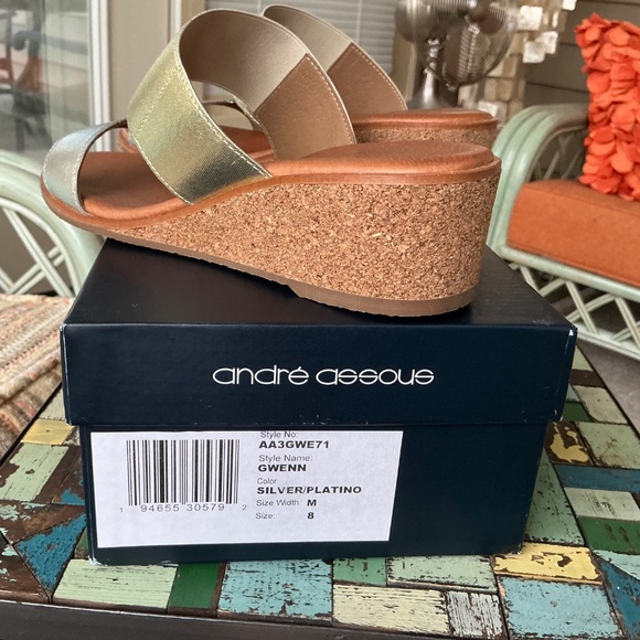 André Assous Gwenn Two Tone Metallic Cork Wedges Size 8 M - Picture 2 of 11